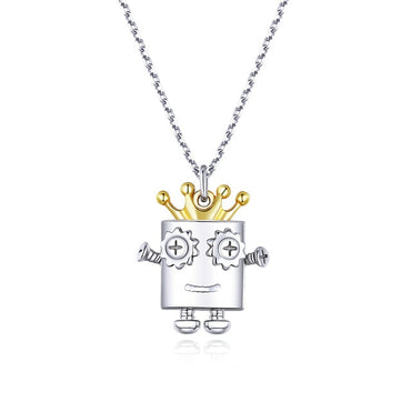 bamoer Valentine's Day Series 925 Sterling Silver Robot Lover Couple Pendant Necklace Corwn and Heart Jewelry 2020 New SCN387