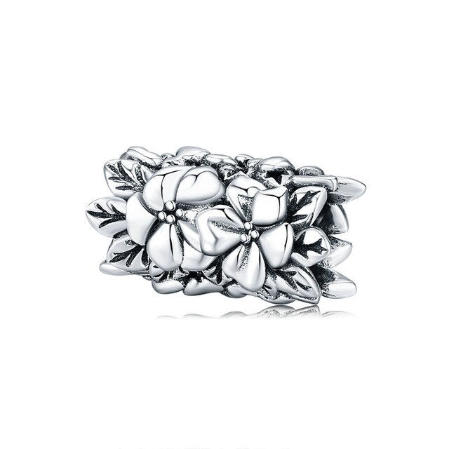 bamoer Genuine 925 Sterling Silver Metal Flower Beads Charm for Women Origianl Bracelet Bangle Silver Fine Jewelry SCC1486