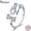 BAMOER 925 Sterling Silver Dog's Company Animal Dog & Bone Finger Rings for Women Adjustable Size Sterling Silver Jewelry SCR416