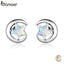 bamoer Genuine 925 Sterling Silver Moon and Star 2 Colors Opal Stud Earrings for Women Wedding Statement Jewelry Boucles SCE816