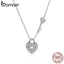 BAMOER New Arrival Luxury 925 Sterling Silver Love Heart Lock & Key Pendant Necklace for Women Wedding Fine Jewelry SCN315