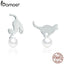 BAMOER Hot Sale 100% 925 Sterling Silver Naughty Cat Play Ball Drop Earrings Women Sterling Silver Earrings Jewelry Gift SCE235