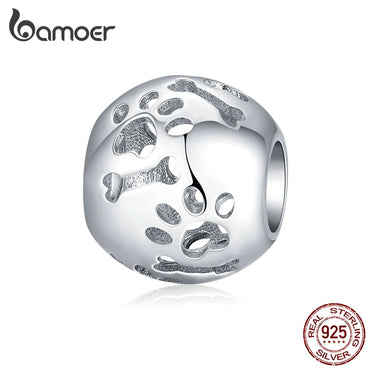 bamoer Openwork Pattern Pets' Footprint Round Beads for Women 925 Sterling Silver Charm fit Original Bracelet DIY Jewelry BSC140