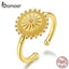 bamoer Sun Compass Finger Rings Gold Color Adjustable Ring 925 Sterling Silver Fashion Jewelry Size for 6 7 8 9 Bijoux SCR580