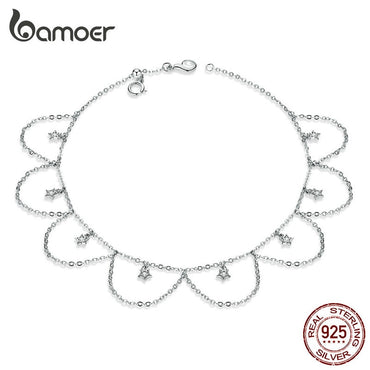 bamoer Silver 925 Chain Anklet Flower Chain Bracelet for Foot 925 Sterling Silver Leg Jewelry Fine Jewelry Accessoreis BST002