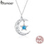 BAMOER Romantic 925 Sterling Silver Sparkling Moon And Star Necklaces Pendants for Women Fashion Necklace Jewelry Gift SCN278