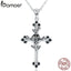 BAMOER Authentic 925 Sterling Silver Rose Flower Leaf Cross Pendant Necklaces for Women Sterling Silver Jewelry Collares SCN091