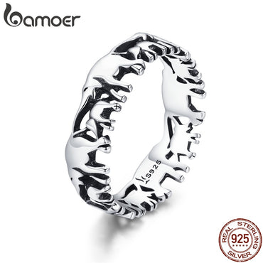 BAMOER 925 Sterling Silver Stackable Animal Collection Elephant Family Finger Rings for Women Jewelyr SCR344