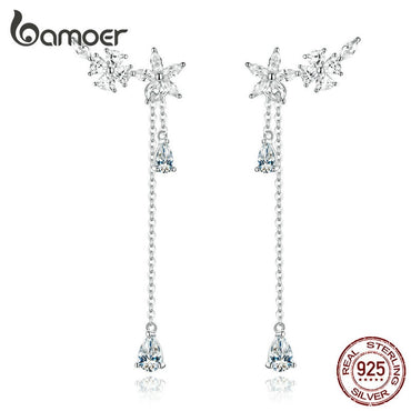 bamoer Long Tassel Drop Dangle Earrings for Women Wedding Genuine 925 Sterling Silver Fine Jewelry Brincos New Moda BSE288