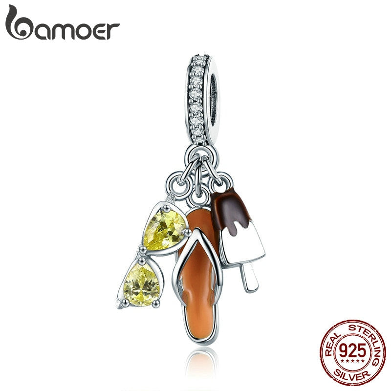 BAMOER Genuine 925 Sterling Silver Holiday Pendant Sunglasses Color Crystal Charms fit Women Bracelets jewelry Making SCC770