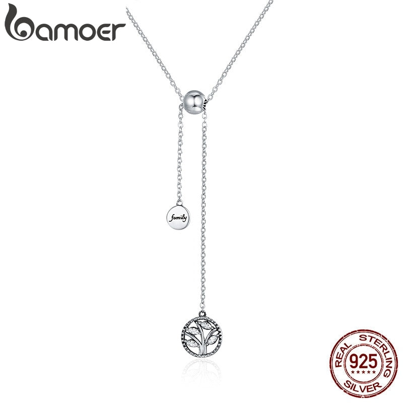 BAMOER Genuine 925 Sterling Silver Tree of Life & House Letter Link Chain Necklaces & Pendants Authentic Silver Jewelry SCN106
