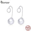 bamoer Geometric Design 925 Sterling Silver Round with Pearl Ear Dangle Earrings for Women Fashion Jewelry Bijoux 2020 BSE362
