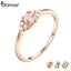 bamoer Pink Crystal Finger Rings for Women Rose Gold Color Authentic 925 Stelring Silver Band Ring Luxury Fine Jewelry SCR534