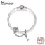 BAMOER Genuine 925 Sterling Silver Love Key Heart Shape Bracelets Bangles for Women Purple Zircon Valentine Gift Jewelry SCB820