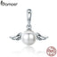 BAMOER Authentic 100% 925 Sterling Silver Naughty Angel Wing Feather Charm fit Charm Bracelet & Necklace Jewelry Making SCC381