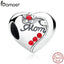 BAMOER Authentic 925 Sterling Silver MOM Red Heart Charms fit  Bracelets Mother 's Day Gift SCC004