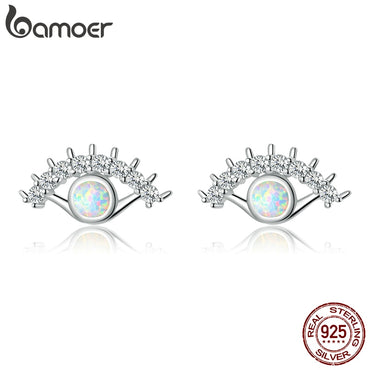 bamoer Lucky Eye Stud Earrings for Wonen 925 Sterling Silver Opal Jewelry Luxury Gifts Anti-allergic Ear Stud for Kids SCE856