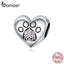 bamoer Cat Paw Footprint Heart Beads for Women 925 Sterling Silver Heart-shape Charm for Original Women Silver Bracelet BSC209