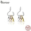 bamoer 925 Sterling Silver 3 Colors Fish Hook Dangle Earrings for Women Unique Design Fishing Pendientes Fashion Jewelry SCE789