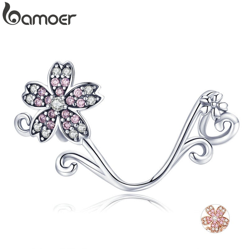 BAMOER Hot Sale Authentic 925 Sterling Silver Sakura Cherry Flower Pendant Charms Fit Original Bracelets Jewelry Making SCC1033