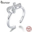 bamoer Genuine 925 Sterling Silver Rowknot Free Size Open Adjustable Finger Rings for Women Statement Wedding Jewelry SCR646