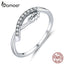 bamoer 925 Sterling Silver Leaf Finger Rings for Women Clear CZ Paved Korea Style Hypoallergenic Fashion Jewelry  BSR111