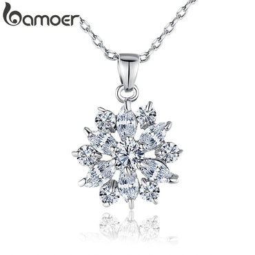BAMOER  White Gold Color Necklaces Pendants with White AAA Cubic Zirconia For Women Birthday Gift JIN028