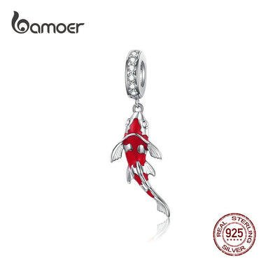 BAMOER Lucky Fish Pendant for Necklace 925 Sterling Silver Enamel Carp Charm for Women Snake Bracelet DIY Jewelry Making BSC085