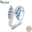 BAMOER New Collection 925 Sterling Silver Butterfly Shape Light Blue CZ Finger Rings for Women Wedding Engagement Jewelry BSR005