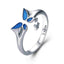 BAMOER New Collection 925 Sterling Silver Butterfly Shape Light Blue CZ Finger Rings for Women Wedding Engagement Jewelry BSR005