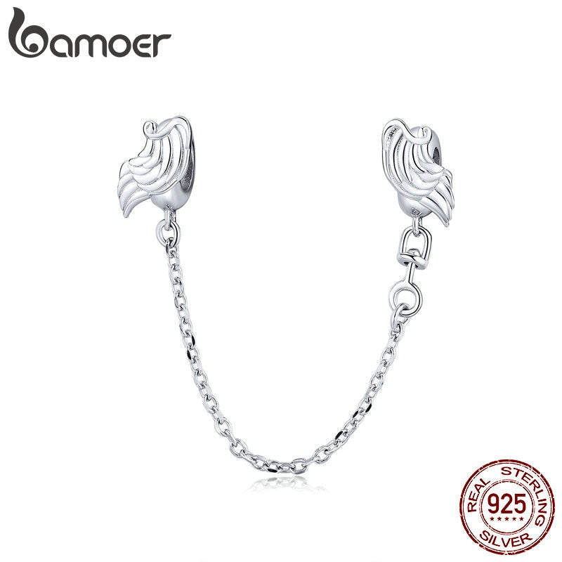 bamoer Flying Wings Guardian Safety  Chain with Silicon Charm fit Original Bracelet or Bangle 925 Sterling Silver Jewelry BSC241
