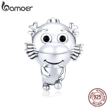 bamoer Little Dragon Metal Beads for Women Jewelry Making 925 Sterling Silver Charm fit Original Bracelet & Bangle SCC1489