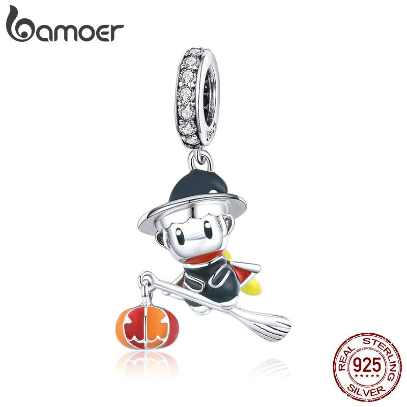 bamoer Silver Cute Lovely Witch Pendant Charm fit Original Bracelet for Women 925 Sterling Silver Jewelry Making BSC240
