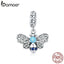 bamoer Insert Series Genuine 925 Sterling Silver Blue Enamel Bee Pendant Charm for Bracelet or Necklace Fine Jewelry SCC1480