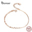 bamoer Basic Rose Gold Color Silver Bracelet Cable Box Chain Lobster Lock Bracelets Sterling Silver Jewelry Match Joker SCB149