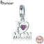 BAMOER 100% Authentic 925 Sterling Silver i Love Mom Letter Pendant Charms fit Bracelets Fashion Jewelry Mother Gift SCC420