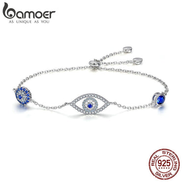BAMOER Hot Sale 100% 925 Sterling Silver Blue Eyes Link Women Bracelets for Women Sterling Silver Jewelry Making Gift SCB089