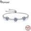 BAMOER New Arrival Genuine 925 Sterling Silver Luxury Round Blue Eyes Clear Cubic Zircon Crystal Tennis Bracelet Jewelry SCB002