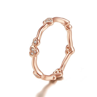 bamoer Pink Crystal Finger Rings for Women Rose Gold Color Authentic 925 Stelring Silver Band Ring Luxury Fine Jewelry SCR534