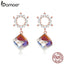 bamoer Austrian Crystal Cube Wreath Dangle Earrings 925 Sterling Silver Flower Women Wedding Statement Jewelry Gifts BSE158