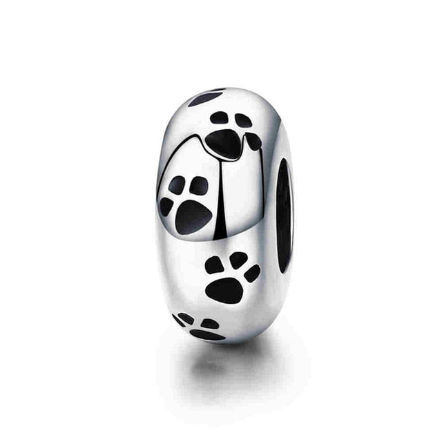 BAMOER Authentic 925-sterling-silver Dog Animal Footprint Cat Heart LOVE Spacer Charm Fit  Bracelet DIY Original SCC594