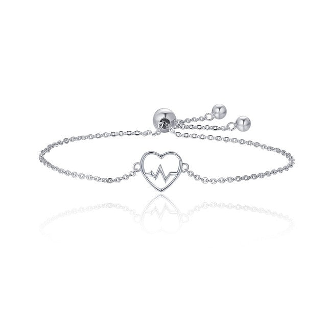 BAMOER Hot Sale 100% 925 Sterling Silver ECG Of Love & Sweetheart Heart Bracelet Women Luxury Authentic Silver Jewelry SCB019