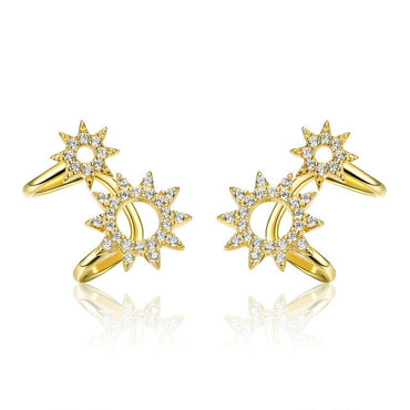 BAMOER New Collection 925 Sterling Silver Sun Shape Geometric Ears Clip for Women Dazzling CZ Sterling Silver Jewelry SCE492