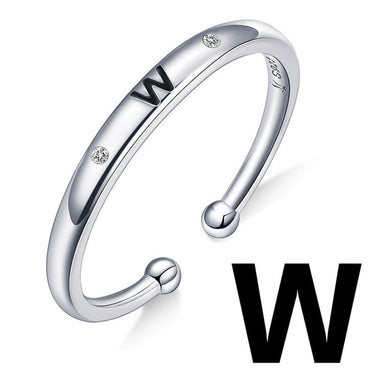 bamoer Unisex Silver 925 Sterling Letter Rings for Women Men A-Z 26 Resizable Initial Alphabet Jewelry Female Accessories SCR544