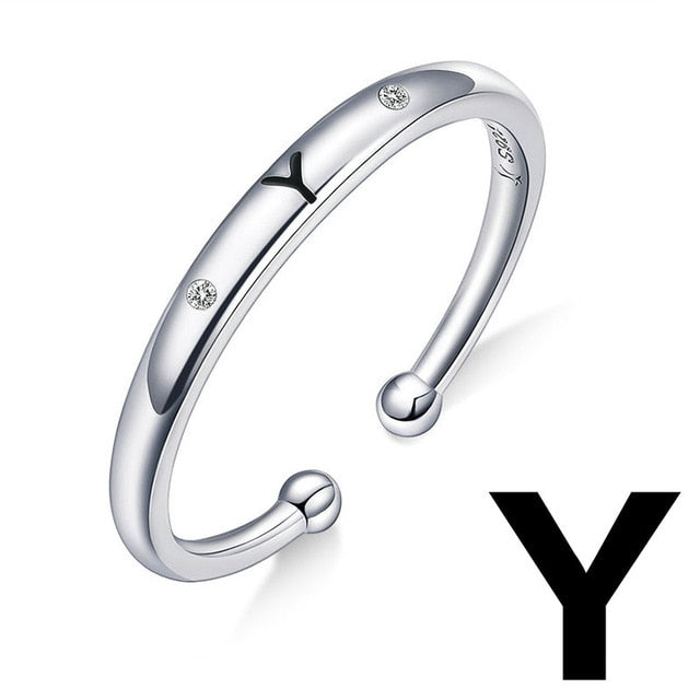 bamoer Unisex Silver 925 Sterling Letter Rings for Women Men A-Z 26 Resizable Initial Alphabet Jewelry Female Accessories SCR544