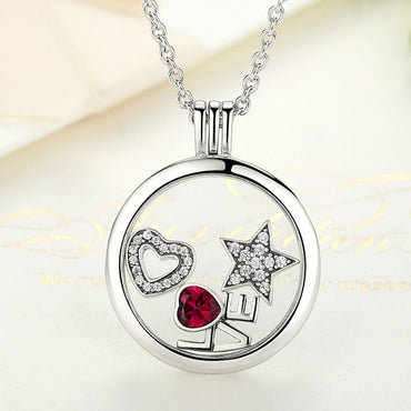 BAMOER Genuine 925 Sterling Silver Medium Petite Memories Floating Locket Necklaces & Pendants Sterling Silver Jewelry PSF001