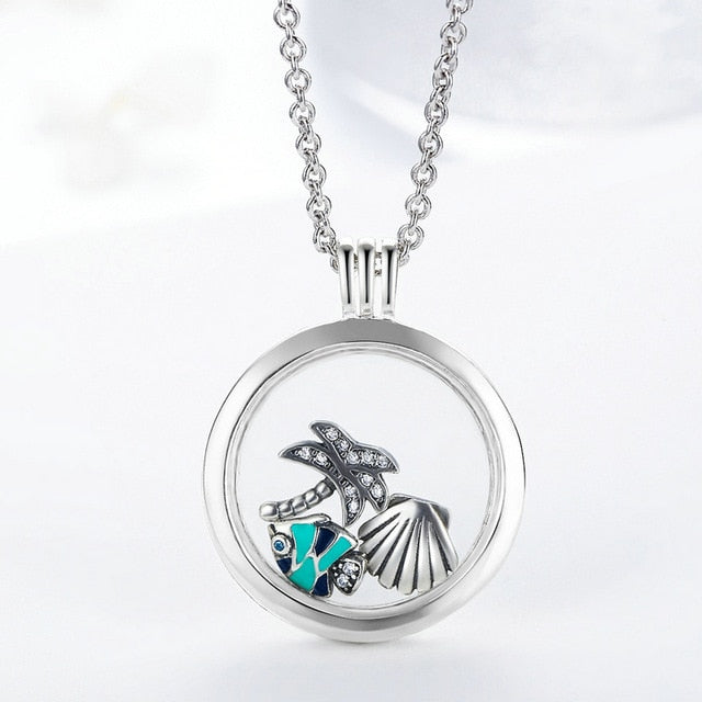 BAMOER Genuine 925 Sterling Silver Medium Petite Memories Floating Locket Necklaces & Pendants Sterling Silver Jewelry PSF001