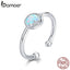 bamoer 925 Sterling Silver Opal Stone Cat Rings for Women Adjustable Open Finger Band Fine Jewelry Korean Style Anel SCR651