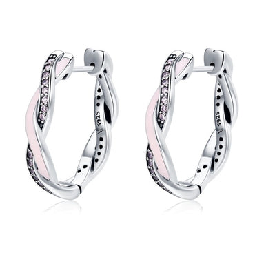 BAMOER Authentic 100% 925 Sterling Silver Pink & Clear CZ Twist Of Fate Hoop Earrings for Women Fashion Earrings Jewelry SCE297