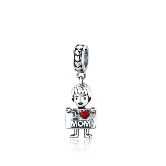 BAMOER 100% Authentic 925 Sterling Silver I Love Dad Lovely Boy Charm Pendant fit Charm Bracelet & Necklaces Jewelry SCC691